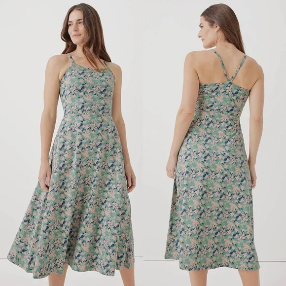 Pact | Dresses | Pact Organic Cotton Fit Flare Midi Dress Green Pastels  Floral Xxl Stretch | Poshmark